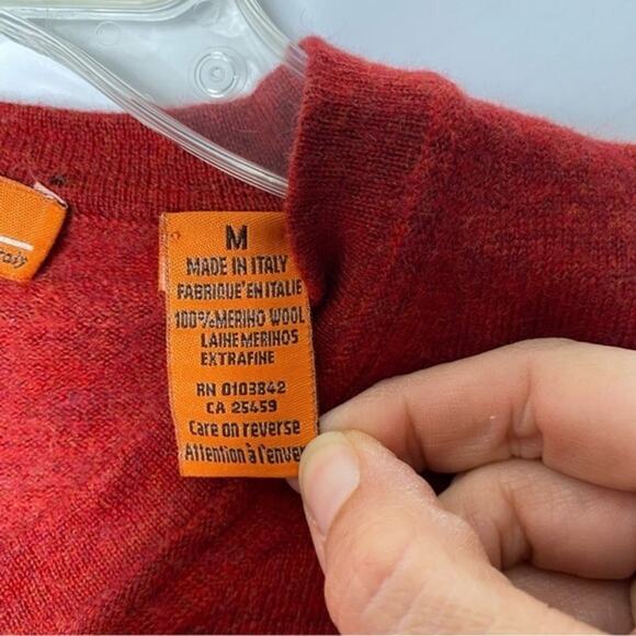 Sette Ponti Red Orange 100% Merino Wool V-Neck Sweater Size Medium - Picture 2 of 5